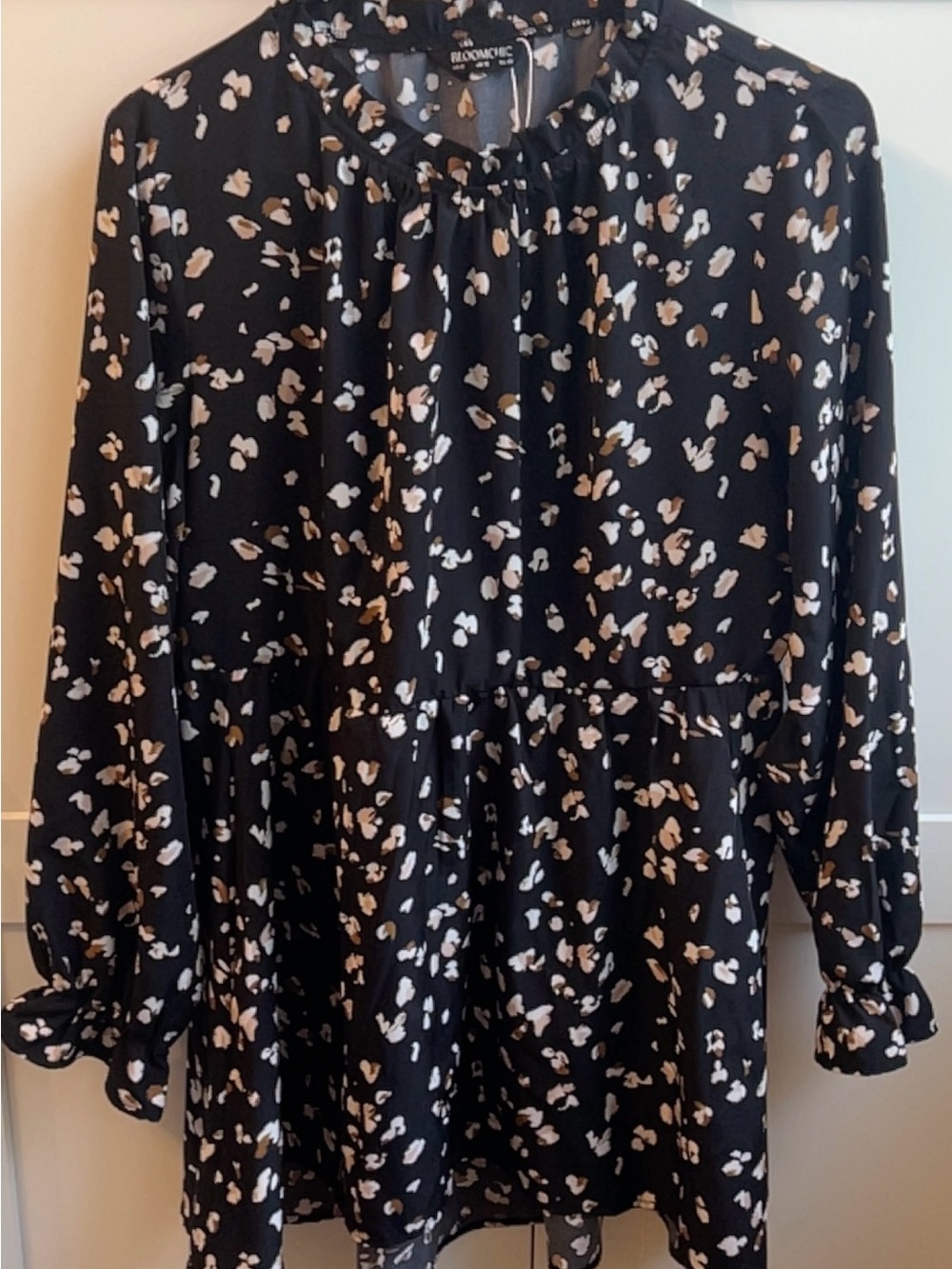 BloomChic Black Tunic with Cream and Tan Floral Print